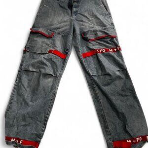 Vintage MARITHÉ FRANCOIS GIRBAUD Red Strap Streetwear Wide Leg Baggy Jeans 40x33